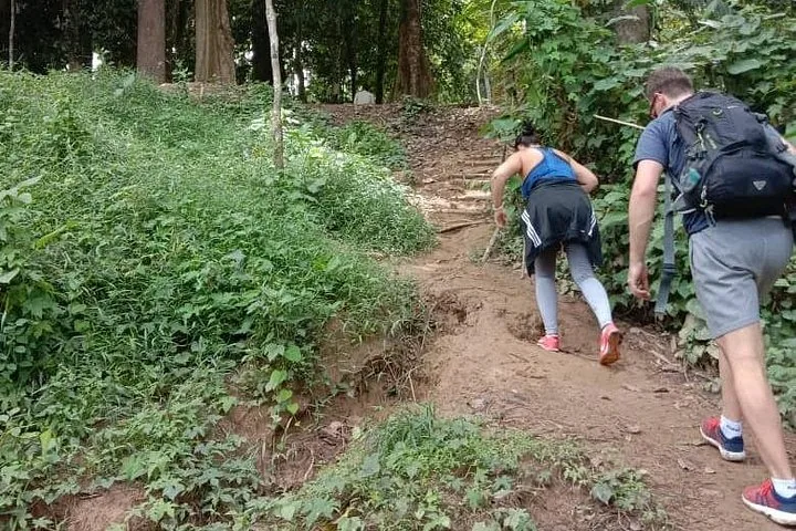 Wanderer beim Aufstieg auf einen steilen, schlammigen Weg im Taman-Negara-Nationalpark.